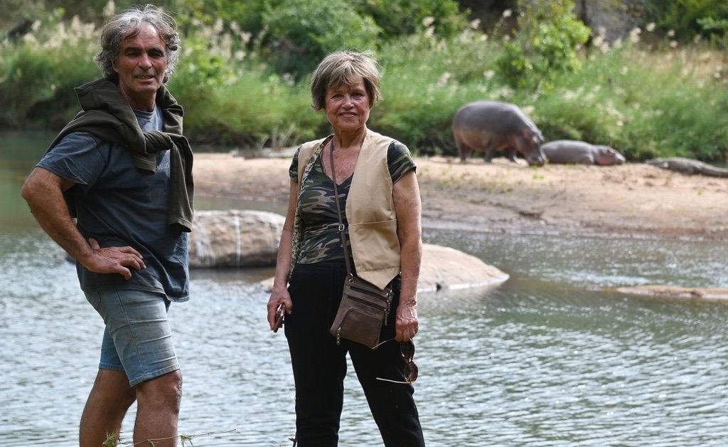 Louise and Jean-Roger with Relief and Max hippo and a couple of crocodiles